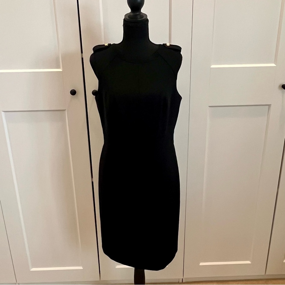Tory Burch Classic Black Sheath Dress Gold Buttons Minimalist Tailored Size 8